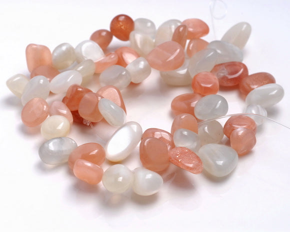 10-12MM Orange White Moonstone Gemstone Pebble Nugget Granule Loose Beads 15.5 inch Full Strand (80001891-A24)