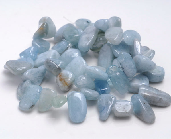 11-14MM Aquamarine Gemstone Pebble Nugget Chip Loose Beads 15.5 inch (80001893-A24)