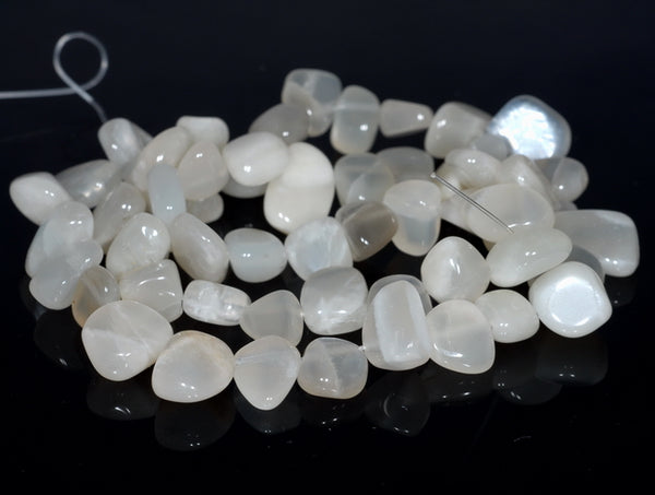 9-10MM White Moonstone Gemstone Pebble Nugget Chip Loose Beads 15.5 inch (80001904-A29)