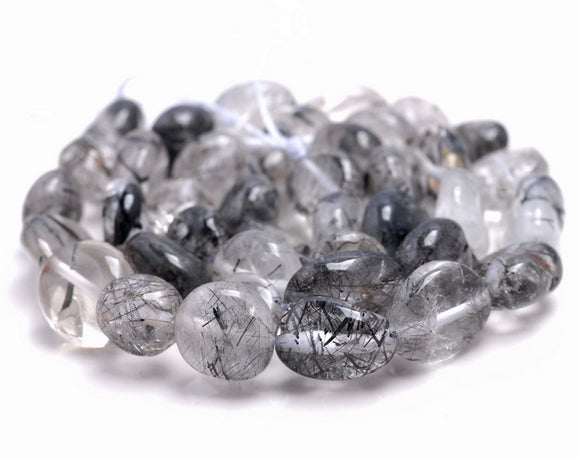 10-12MM Black Rutilated Quartz Gemstone Pebble Nugget Granule Loose Beads 15.5 inch Full Strand (80001914-A28)