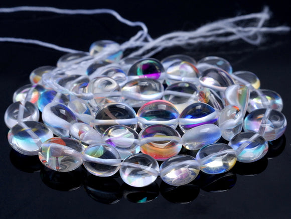 9-10MM Rainbow Drift Quartz (Glass) Gemstone Round Flat Nugget Loose Beads 15.5 inch Full Strand (80001920-A34)