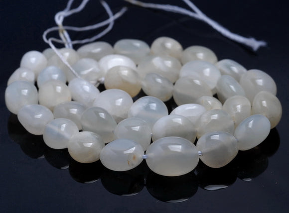 9-10MM White Moonstone Gemstone Pebble Nugget Granule Loose Beads 7.5 inch Half Strand (80001924 H-A34)