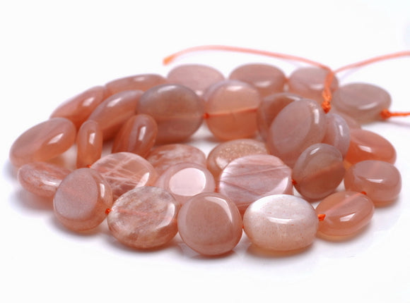 10-12MM Orange Moonstone Gemstone Round Flat Nugget Loose Beads 7.5 inch Half Strand (80001925 H-A34)