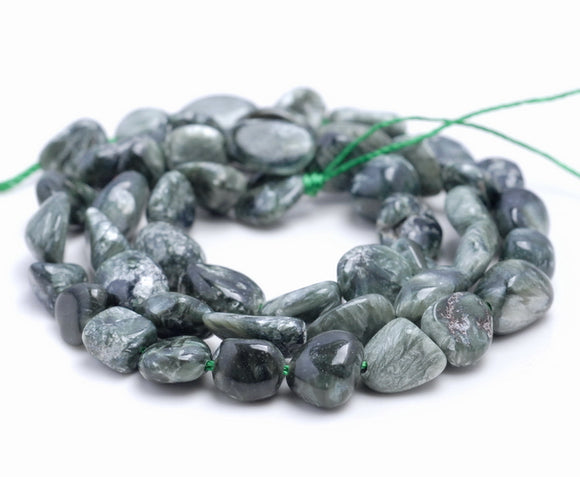 7-8MM Seraphinite Gemstone Pebble Nugget Granule Loose Beads 7.5 inch Half Strand (80001928 H-A34)