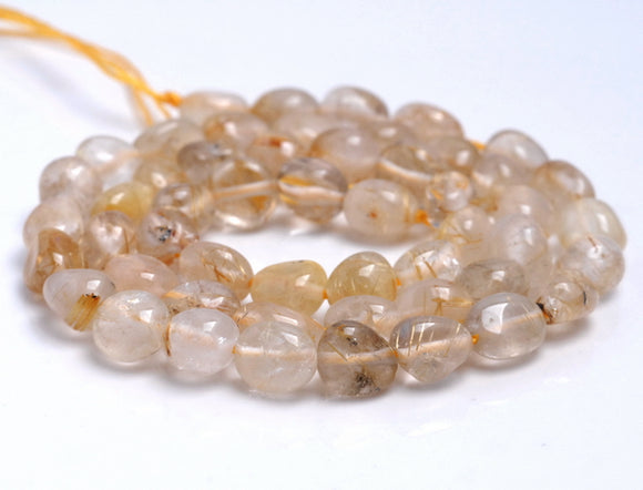 6-7MM Golden Rutilated Quartz Gemstone Pebble Nugget Granule Loose Beads 16 inch Full Strand (80001929-A33)