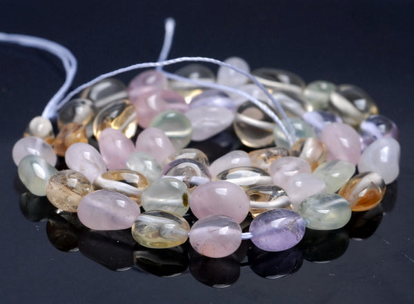 6-7MM Multi Quartz Gemstone Pebble Nugget Granule Loose Beads 7.5 inch Half Strand (80001936 H-A33)