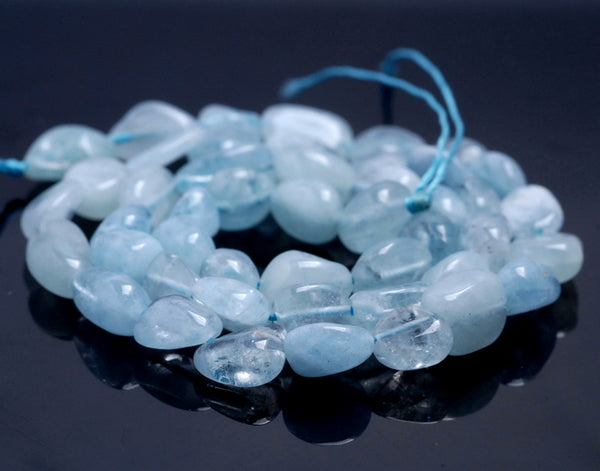 6-7MM Aquamarine Gemstone Pebble Nugget Granule Loose Beads 7.5 inch Half Strand (80001941 H-A32)