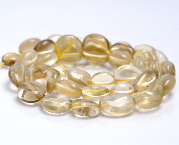 8-10MM Lemon Quartz Gemstone Round Flat Nugget Loose Beads 7.5 inch Half Strand (80001945 H-A32)