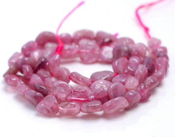 6-7MM Rubellite Gemstone Pebble Nugget Granule Loose Beads 7.5 inch Half Strand (80001959 H-A31)