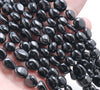 8-9MM Black Tourmaline Gemstone Round Flat Nugget Loose Beads 15.5 inch Full Strand (80001966-A30)