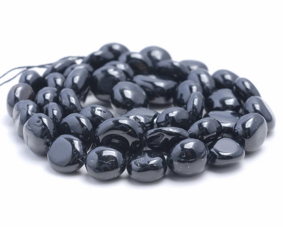 8-9MM Black Tourmaline Gemstone Round Flat Nugget Loose Beads 15.5 inch Full Strand (80001966-A30)