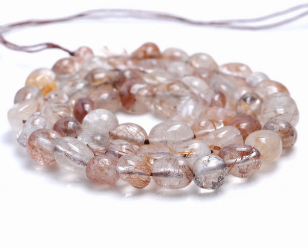 6-7MM Bronze Rutilated Quartz Gemstone Pebble Nugget Granule Loose Beads 7.5 inch Half Strand (80001970 H-A30)