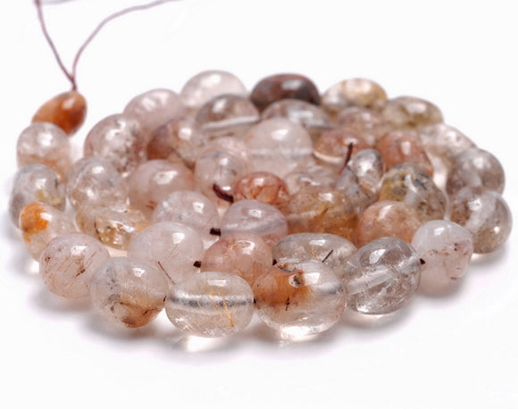 7-9MM Bronze Rutilated Quartz Gemstone Pebble Nugget Granule Loose Beads 7.5 inch Half Strand (80001974 H-A35)