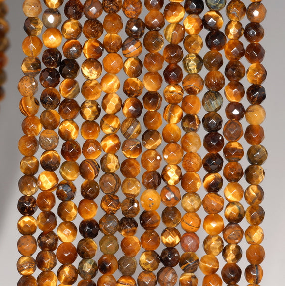 4MM Yellow Tiger Eye Gemstone Faceted Round Loose Beads 15 inch Full Strand (80001999-A63)