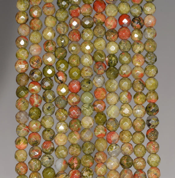 4MM Unakite Gemstone Faceted Round Loose Beads 15 inch Full Strand (80002001-A64)