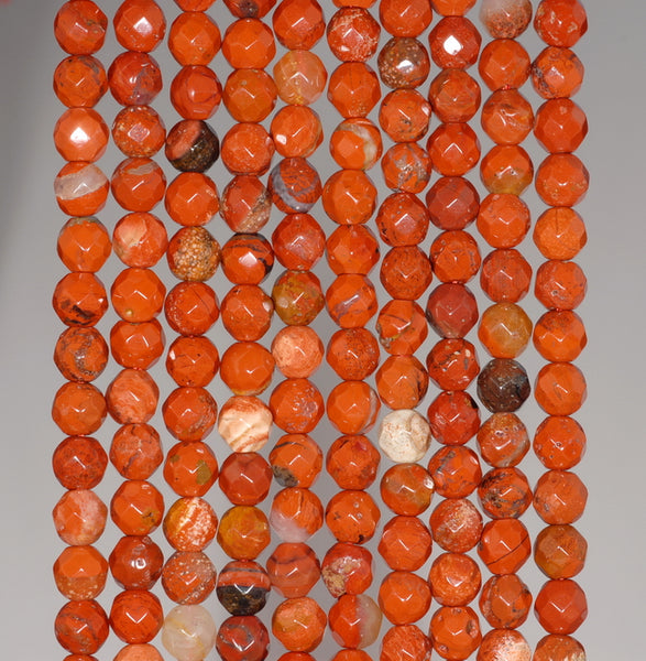 4MM Red Brecciated Jasper Gemstone Faceted Round Loose Beads 15 inch Full Strand (80002002-A66)