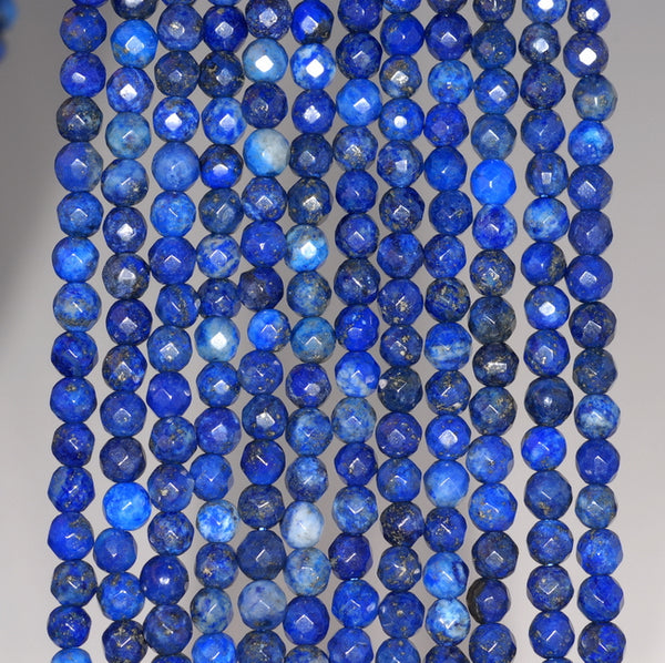 4MM Lapis Lazuli Gemstone Faceted Round Loose Beads 15 inch Full Strand (80002003-A66)