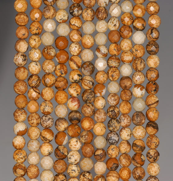 4MM Picture Jasper Gemstone Faceted Round Loose Beads 15 inch Full Strand (80002008-A58)