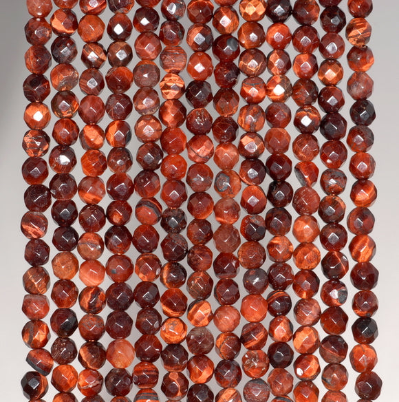 4MM Red Tiger Eye Gemstone Faceted Round Loose Beads 15 inch Full Strand (80002016-A63)