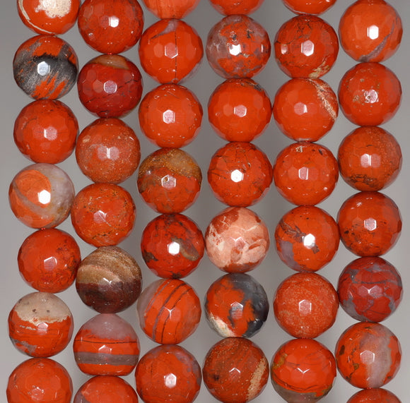 6MM Red Brecciated Jasper Gemstone Faceted Round Loose Beads 15 inch Full Strand (80002027-A66)