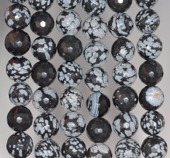 8MM Snowflake Obsidian Gemstone Faceted Round Loose Beads 15 inch Full Strand (80002029-A65)