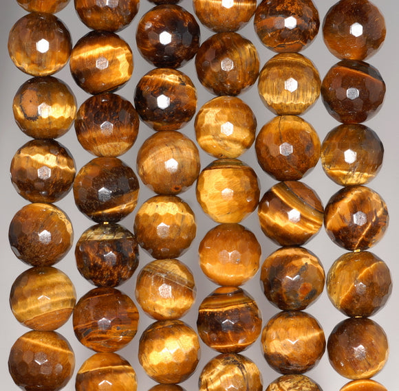 8MM Yellow Tiger Eye Gemstone Faceted Round Loose Beads 15 inch Full Strand (80002032-A63)