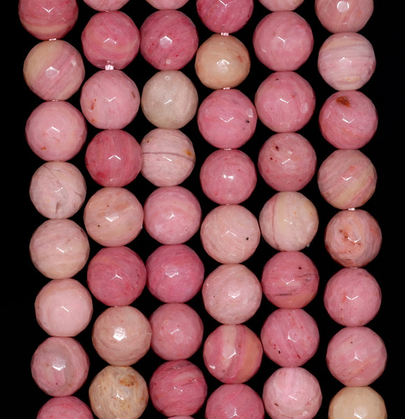 8-9MM Rhodonite Gemstone Faceted Round Loose Beads 7 inch Half Strand (80002034 H-A58)