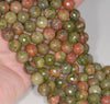 8MM Unakite Gemstone Faceted Round Loose Beads 15 inch Full Strand (80002035-A64)