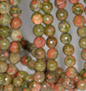 8MM Unakite Gemstone Faceted Round Loose Beads 7 inch Half Strand (80002035 H-A64)