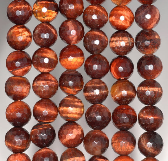 8MM Red Tiger Eye Gemstone Faceted Round Loose Beads 15 inch Full Strand (80002037-A63)