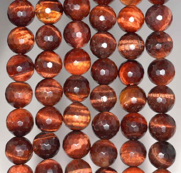 8MM Red Tiger Eye Gemstone Faceted Round Loose Beads 15 inch Full Strand (80002037-A63)