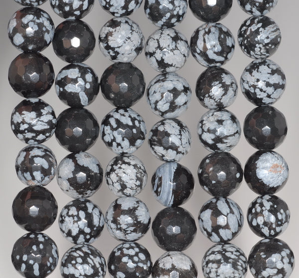 10MM Snowflake Obsidian Gemstone Faceted Round Loose Beads 15 inch Full Strand (80002040-A65)