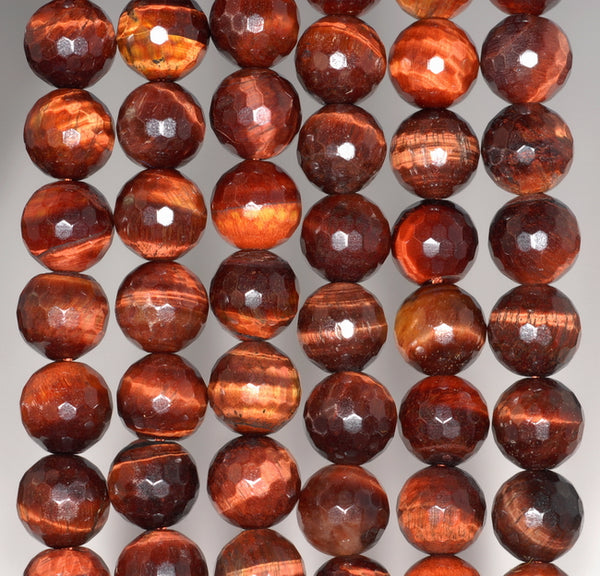 10MM Red Tiger Eye Gemstone Faceted Round Loose Beads 7 inch Half Strand (80002041 H-A63)