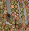 10MM Unakite Gemstone Faceted Round Loose Beads 7 inch Half Strand (80002044 H-A64)