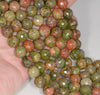 12MM Unakite Gemstone Faceted Round Loose Beads 7.5 inch Half Strand (80002053 H-A64)