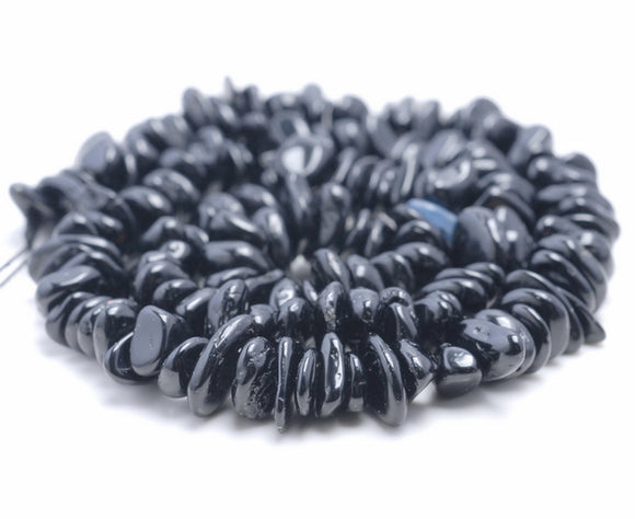 6-7MM Black Tourmaline Gemstone Pebble Chip Loose Beads 15.5 inch (80002078-A10)