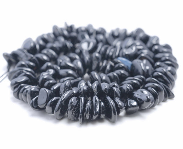 8-9MM Black Tourmaline Gemstone Pebble Chip Loose Beads 16 inch (80002081-A10)