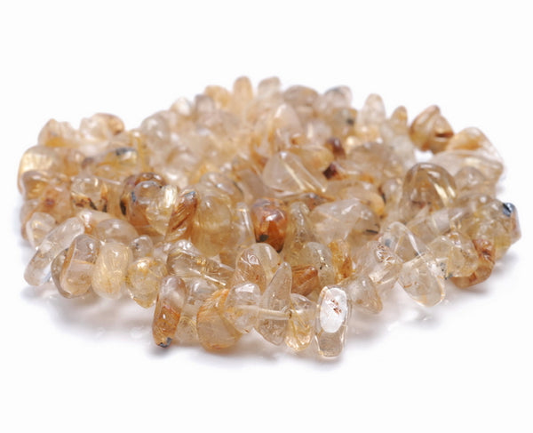 7-8MM Golden Rutilated Quartz Gemstone Pebble Nugget Chip Loose Beads 15.5 inch (80002086-A11)