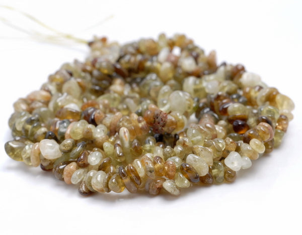 5-6MM Green Garnet Gemstone Pebble Nugget Chip Loose Beads 34 inch (80002101-A12)