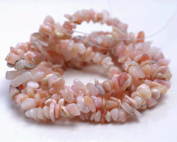 6-7MM Pink Opal Gemstone Pebble Nugget Chip Loose Beads 34 inch (80002104-A12)