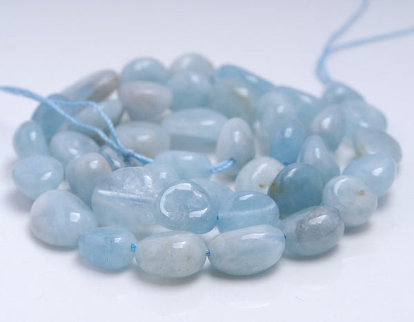 8-9MM Aquamarine Gemstone Nugget Pebble Loose Beads 15.5 inch Full Strand (80002108-A8)