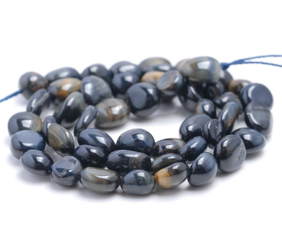 6-7MM Blue Tiger Eye Gemstone Pebble Nugget Granule Loose Beads 15.5 inch Full Strand (80002123-A7)