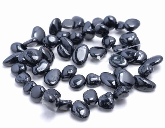 10-12MM Black Tourmaline Gemstone Pebble Nugget Chip Loose Beads 15.5 inch (80002132-A7)