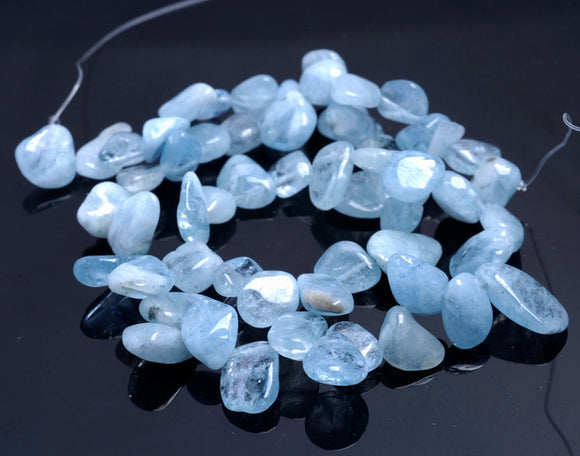 10-12MM Aquamarine Gemstone Pebble Nugget Chip Loose Beads 15.5 inch (80002136-A6)