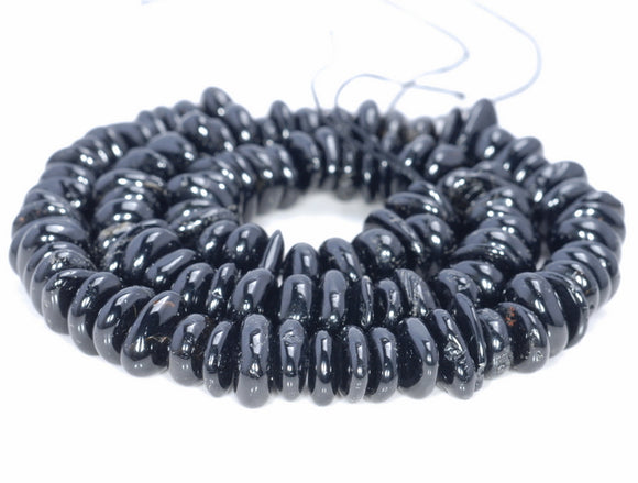 10-12MM Black Tourmaline Gemstone Rondelle Slice Loose Beads 15.5 inch Full Strand (80002147-A5)