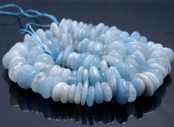 10-12MM Aquamarine Gemstone Rondelle Slice Loose Beads 16 inch Full Strand (80002152-A5)