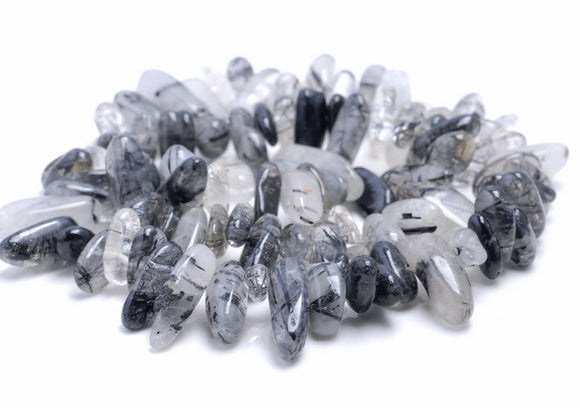 14-19MM Black Rutilated Quartz Gemstone Stick Pebble Chip Loose Beads 15.5 inch (80002157-A4)