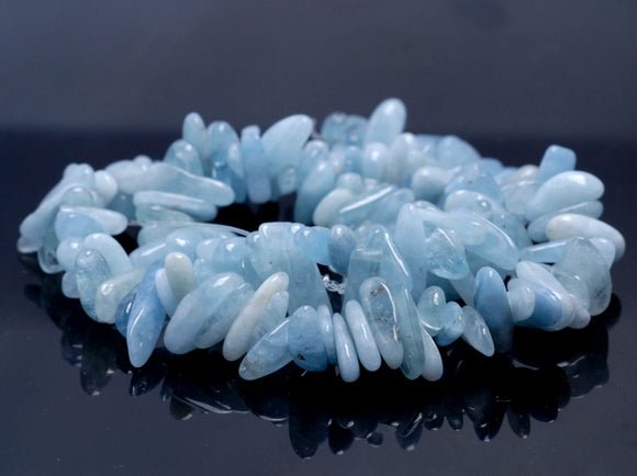 12-14MM Aquamarine Gemstone Stick Pebble Chip Loose Beads 16 inch (80002166-A35)