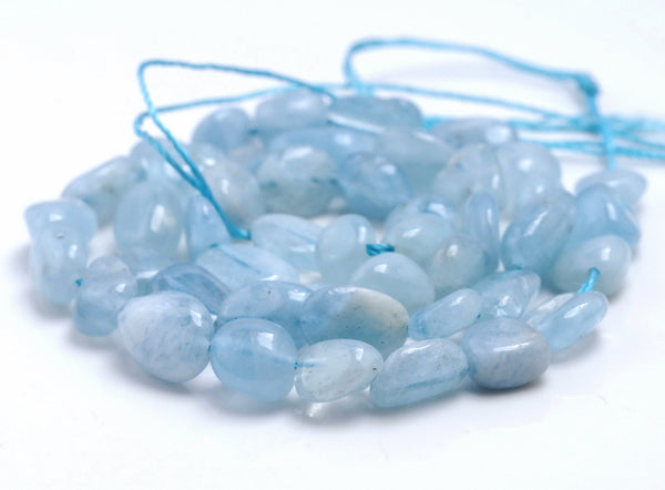 6-7MM Aquamarine Gemstone Pebble Nugget Granule Loose Beads 15.5 inch Full Strand (80002170-A2)