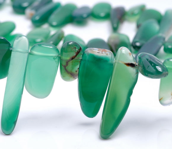 20-30MM Green Agate Gemstone Stick Chip Loose Beads 15.5 inch (80002203-A13)